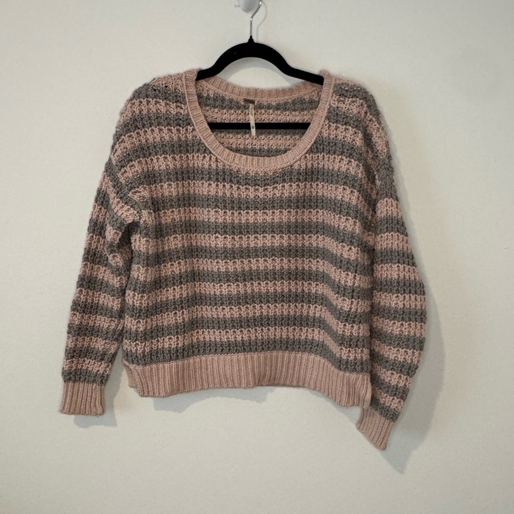 Free People Striped Chunky Knit Sweater – Pink & Gray – XS/S
